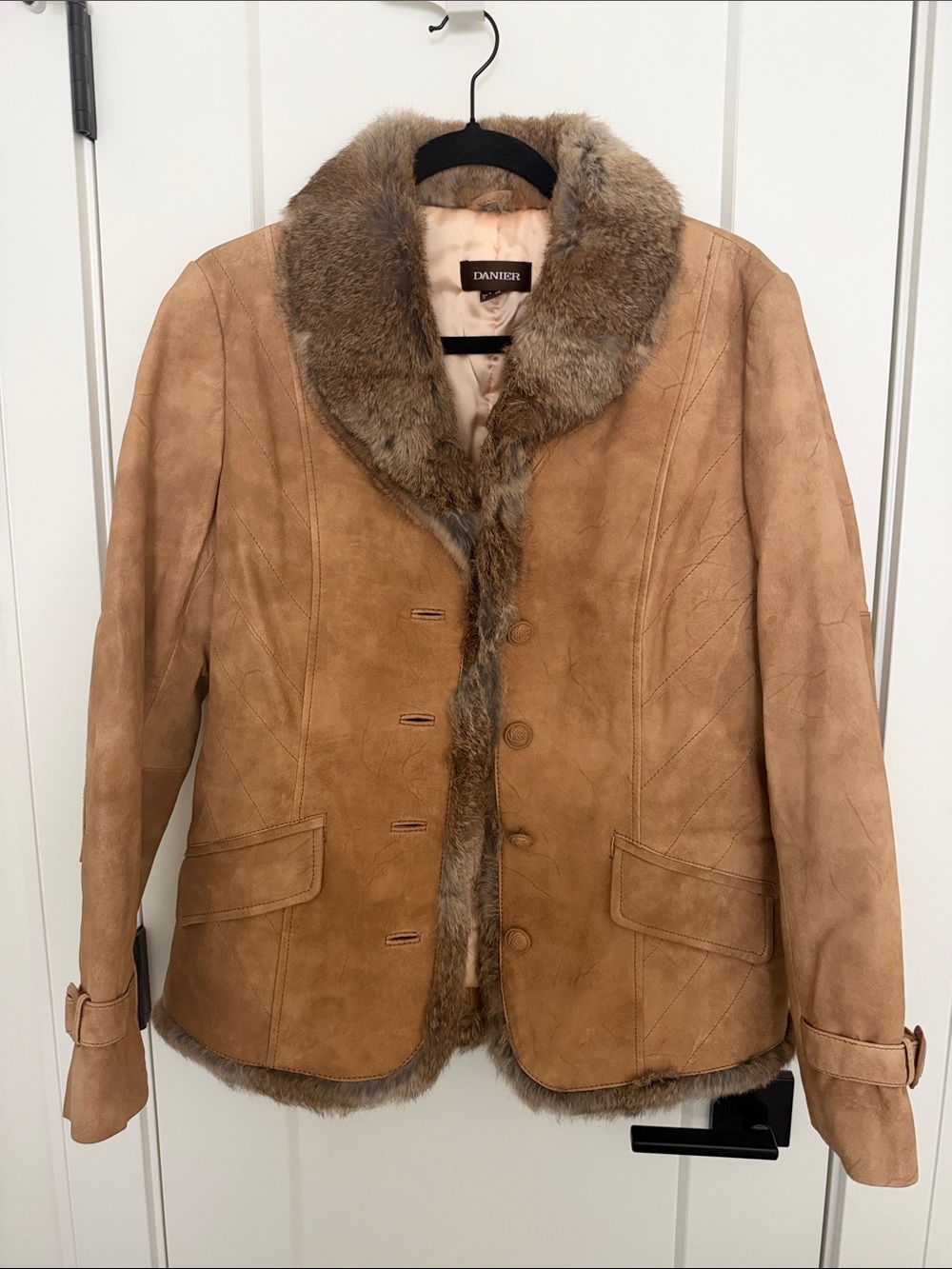 Danier Tan Suede Shearling-Trim Jacket